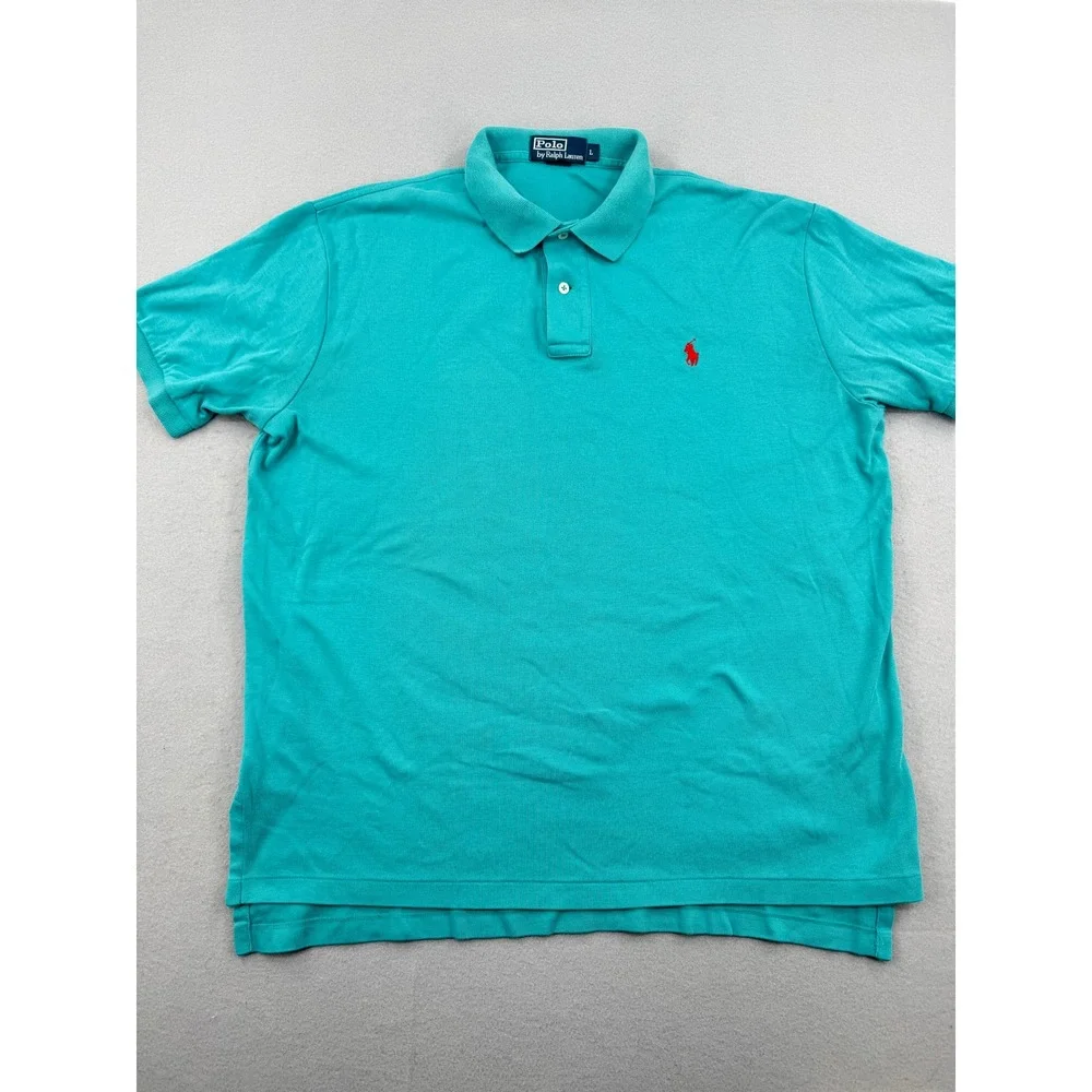 Polo Ralph Lauren Mens Teal Short Sleeve Pique Cotton Polo Shirt Size L Preppy